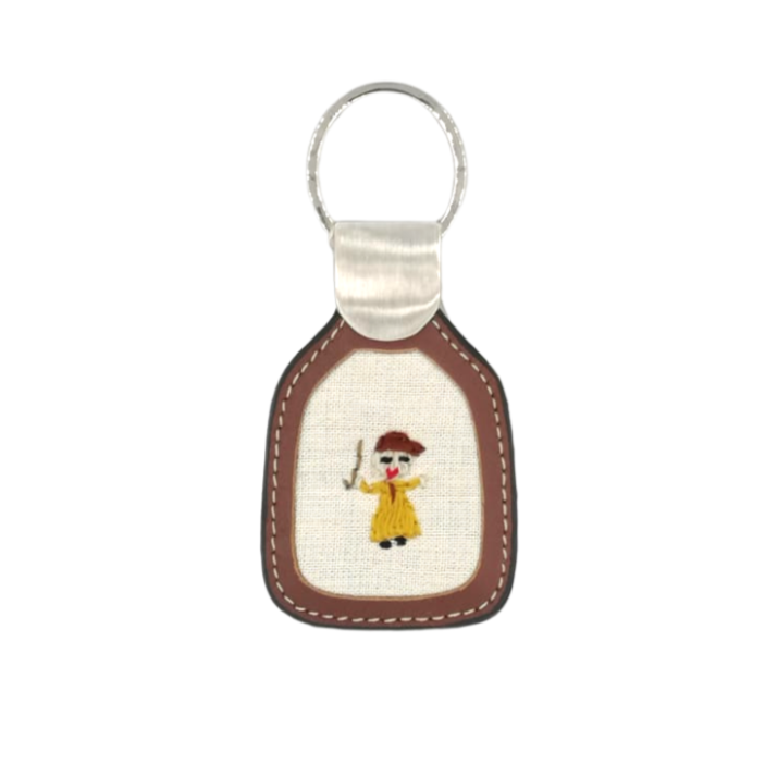 DarkTanGenuineLeatherKeychain-FellahyEgyptainHandEmbroideryHandmadeGiftEgypt