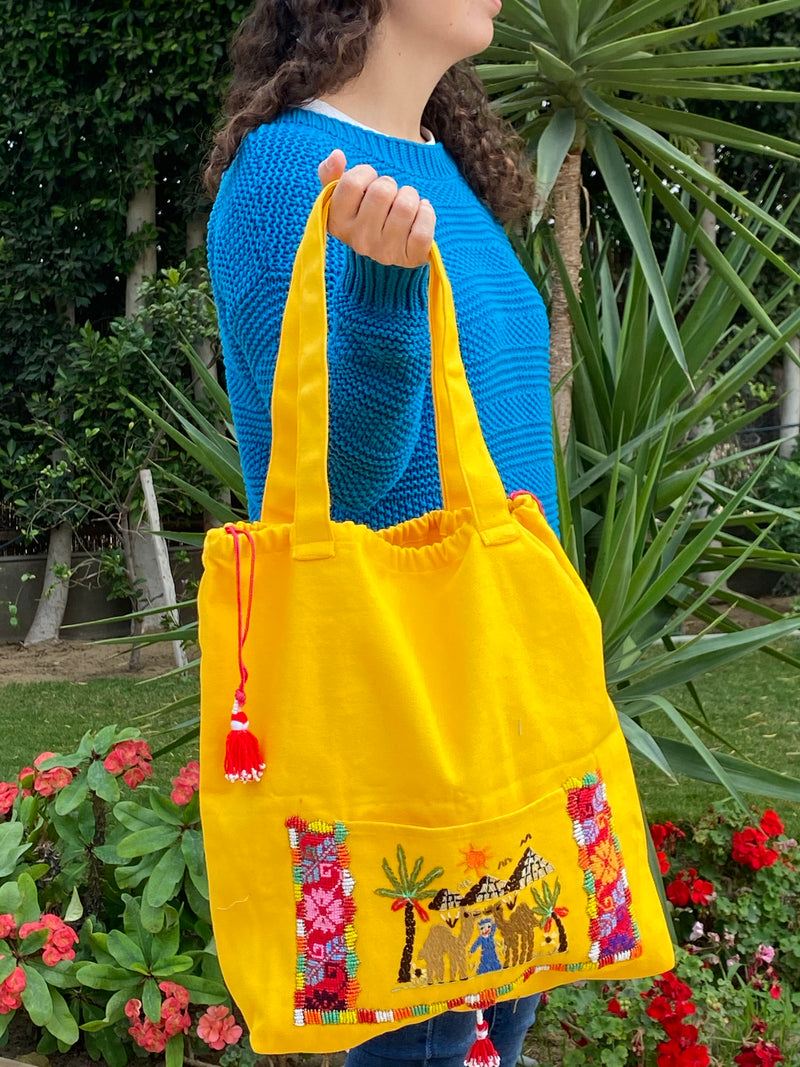 Beaded Pocket Fabric Tote