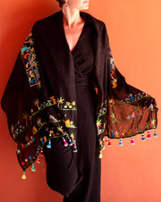 mariam cotton shawl black egyptian hand-embroidery handmade gift egypt