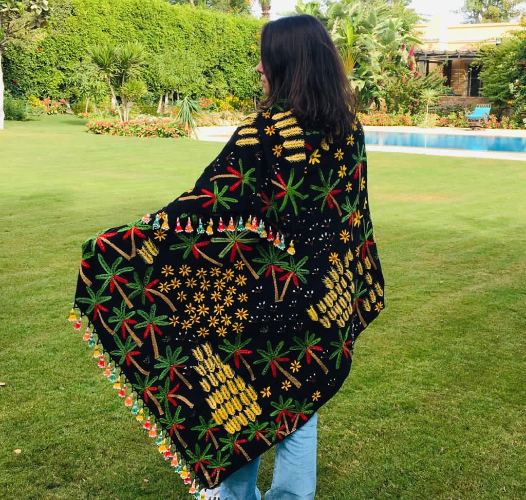 Fully Embroidered Palm Shawl